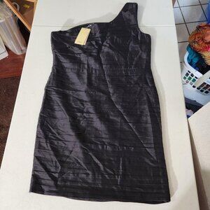 Code Dress Womens Size 12 Black One Shoulder Cocktail Party Rayon Polyester NWT